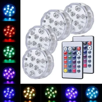 10 LED-es RGB Led Merülő Fény, Víz alatti Éjszakai Lámpa Akkumulátoros Kerti Medence Fény lakodalom Váza Tál