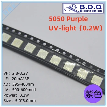 100-as SMD 5050 LED Lila UV-fény LED Lámpa Gyöngyök Mérete 5050 fénykibocsátó Dióda Magas Minőségű Fényes