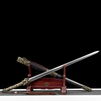 105cm Középkori Sárkány csata kész kard Damaszkuszi Acél Ősi Király Jian Zhen kard éles száz lánc minta acél katana
