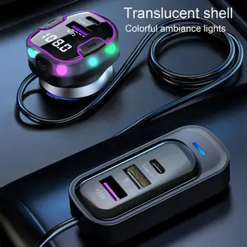 15w Autós Töltő c-Típusú Autós Töltő Multi-port Autós Töltő Led Környezeti Fény Gyors Töltés Bluetooth Audio Előtt