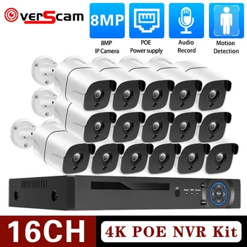 16CH 8MP 4K POE Biztonsági Kamera Rendszer Hangfelvétel NVR Kit CCTV Kültéri IP Kamera H. 265 P2P HD Videó Megfigyelő, Kamera Szett