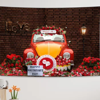 1DB - Rose Autó Valentin-Nap Fesztivál Romantikus Zászló Dekoráció Esküvőre, Esküvői Autó Jelenet Party Dekoráció Háttér Ruhával