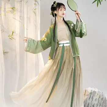 2023 Eredeti szung-Dinasztia Zöld Virágos Hímzett Hanfu Ruha 3pcs a Nők Ősi Kínai Érettségi Teljesítmény Jelmezek