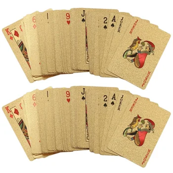2db 24 karátos Arany Kártya Plasztik Póker Játék Fedélzeten Fólia Poker Pack Mágikus Kártyák Vízálló Kártya