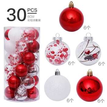 30db 6cm Piros, fehér, átlátszó Karácsonyi labda készlet multi-style mikulás fa medál díszek bevásárlóközpont dekoráció elrendezés