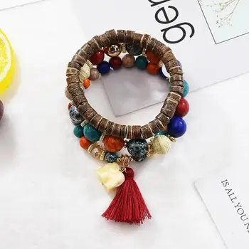 3Pcs/SetBohemian Élet Fája Karkötő Szett Nők Többrétegű Természetes Kő Vintage tassel Medálok Karkötők, Gyöngyök & Karperecek Jewelr
