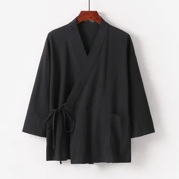 #4242 Tavaszi-Nyári Vintage Kimono Kabát Férfi Kardigán Laza Plusz Méret 9XL Felsőruházat Pamut Vászon Kabát Férfi egyszínű Kötés