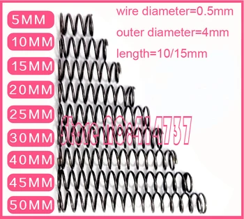 50pcs 0.5*5mm sorozat kis hely tavaszi 0,5 mm drót kompressziós nyomás springs 0.5*5*(10/15)mm