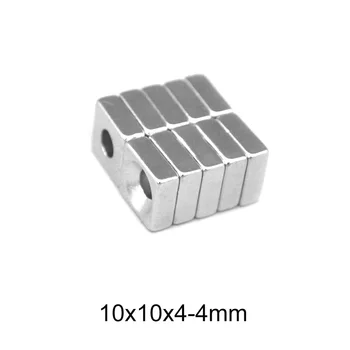 5~150PCS 10x10x4 mm-es Lyukat 4mm Ritka Föld Neodímium Mágnesek Süllyesztett Erős Mágneses Magnet 10x10x4-4-es Blokk Mágnes 10*10*4-4