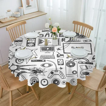 A Fehér Háttér Egyszerű Stroke Rajzfilm Vízálló Terítő Asztal Dekoráció Esküvői Haza, Konyha, Étkező, Kerek Asztalterítő