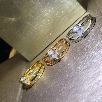 A francia Luxus Márka Ékszerek 925 Ezüst Kettős Réteg vízcsepp Szív Korona Gyémánt Gyűrű Női Esküvői Gyűrű