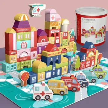 A gyerekek Montessori Fa Alakja megegyezik építőkövei Puzzle Színes Város Nagy Részecske Játék Korai Oktatási Játék, Ajándék Doboz