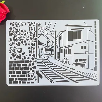 A4 29 *21cm DIY Stencil falon Festmény Scrapbook Színezés Dombornyomás Album Dekoratív Papír Kártya Sablon vonat ország