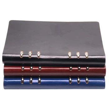 A5-ös Notebook 6 Lyuk PU Bőr borítású Notesz Laza Bőr Zseb Újratölthető Notebook Binder Gyűrűk Lap