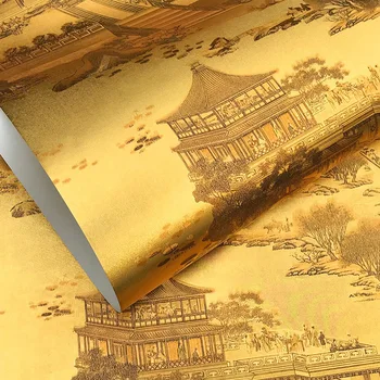 Arany 3D Qingming Riverside Háttérképek TV Háttér-Étterem Hotel Retro Doboz Új Kínai Arany Fólia Háttérkép lakberendezés