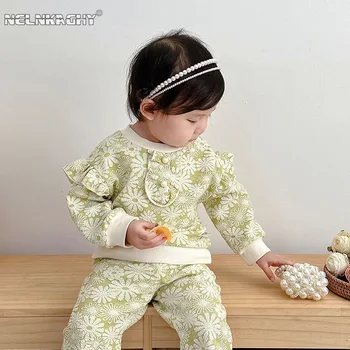 ARANYOS Virágos Két darabos Készlet Lányoknak Őszi Kollekció Trendi koreai Stílus Tökéletes GYEREKEK Bébi melegítő felső+nadrág 3M4Y
