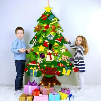 DIY Éreztem, karácsonyfa Kisgyermek Feltpinetree Xmas String Fények Gyerekeknek Montessori Játék Ajándék lakberendezés Party Kellékek