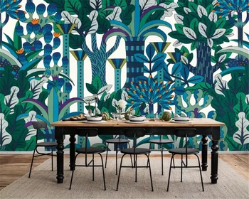 Egyedi méret freskó nosztalgikus esőerdő növények, 3d Háttérkép, festmény, lakberendezési megkönnyebbülés öntapadó anyag tapéta