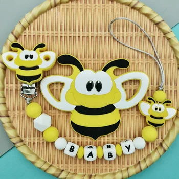 Egyéni Angol Orosz Szilikon Levelet Név Baby Bee Szilikon Medál Cumi Klip Lánc Teether Baba Teethingr Aranyos Játék, Ajándék