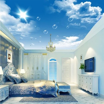 Egyéni háttérkép, 3D-s fotó falfestmények HD kék ég, fehér felhők pitypang felső tapéta festés nappali hotel 3d háttérkép