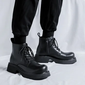 férfi alkalmi valódi bőr csizma fekete ár platform cipő üzlet, iroda ruha cowboy boka boot úriember szerszámokkal dolgozni botas