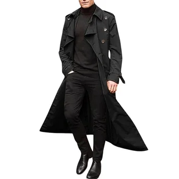 Férfi Hosszú Kabát Vékony Teljes Hossza Kabátban, Dupla Soros Hosszú Kabát Kabát Széldzseki Outwear