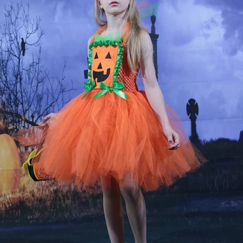 Halloween Tök Jelmez, a Lányok Aranyos, Tök Tüll Ruha Édesség Táska hajcsat Meghatározott Party Kellék Gyerekeknek