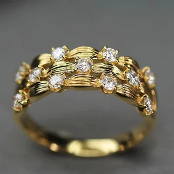 Huitan Kreatív Esküvői Zenekarok Női Gyűrű 2023 Új Arany Színű Luxus Cirkónia Eljegyzési Gyűrűk Fél Nyilatkozata Ékszerek