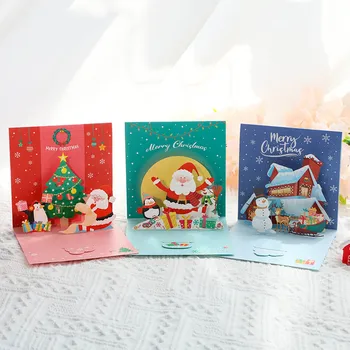 Imádnivaló 3D-Popup Karácsonyi Mini Kártya - Télapó,Hóember,Rénszarvas, Valamint-3 Különböző Színek, Stílusok,Tökéletes Ajándék Barátok