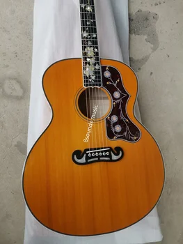 ingyenes szállítás kézzel készített custom shop AAAAA minden tömör fa akusztikus elektromos gitár jumbo méretű 43 cm cédrus láng juhar gitár