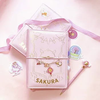 Japán Sakura Loose-leaf Napló Notebook Kawaii Utazási Napló Kézikönyv Spirál A6 Napi Tervező, Szervező Golyó Rózsaszín Lap