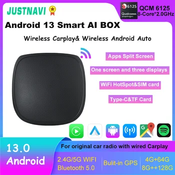 JUSTNAVI Android 13 Vezeték nélküli CarPlay Ai Doboz 8+128GB QCM 8-Core 6125 Vezeték nélküli Android Auto Mini Adapter Vezetékes Carplay Autók