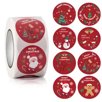Kerek Karácsonyi Matrica Xmas Tömítő Matrica 500 darabos Karácsonyi Matrica Roll Diy Ajándék Csomagolás Party Kellékek Candy