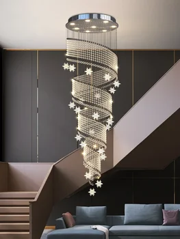 Lépcső Csillár Modern, Egyszerű, Világos Luxus Duplex Villa Lakásban Nappali Kristály XINGX Lakás Forgó Hosszú Csillár