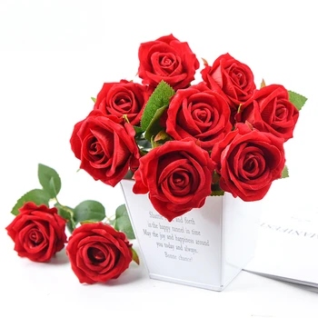 Mesterséges rózsa csokor egyetlen selyem virág műanyag szárított virág, fű hamis virág dísz, virágkötészet dekoráció