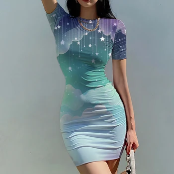 Nyáron új hölgy vékony ruha csillag felhő 3D nyomtatott hölgy ruha Fantasy stílusú női vékony ruha divat trend hölgy vékony ruha