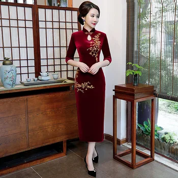 Plus Size Szexi, Karcsú Osztott Női Qipao Vintage, Klasszikus, Gyöngyökkel Cheongsam Hagyományos Kínai Mandarin Gallér Ruha Vestidos
