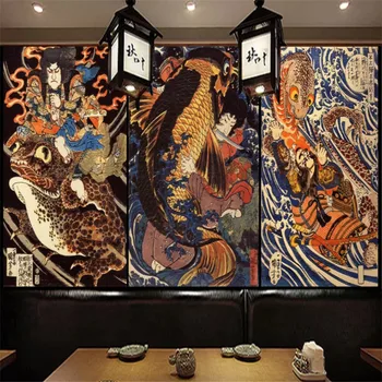 Retro Japán Ukiyo-e Szörny, 3D-s Fotó tapéta Sushi Étterem Ipari Háttér Dekoráció Freskó Háttérkép, 3D falburkolat