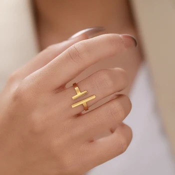 Rozsdamentes Acél Gyűrű, Egyszerű, Minimalista Stick Divat Pár Állítható Gyűrű Női Ékszer Esküvő Party Lányok Trend Ajándékok