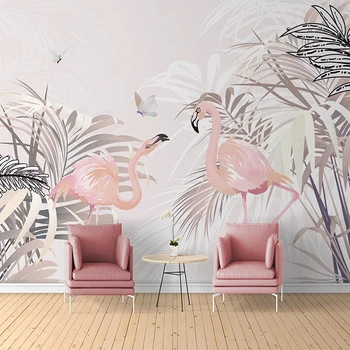 Rózsaszín Levél Flamingo Fotó Freskó Egyéni 3D Tapéta Gyerekeknek Szobában Lányok Hálószoba, Nappali Javulás TV Háttér Dekoráció