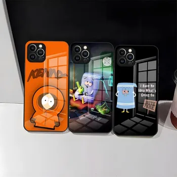S-South Park Törcsi Telefon tok IPhone 14 Pro Max 15 12 11 13 Mini X XR XS 8 7 6 Plusz SE Edzett Üveg hátlap