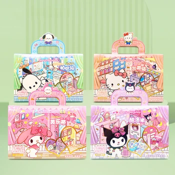 Sanrio Diy Karakter Matrica Kézikönyv Aranyos Hello Kitty, A Dallam Kuromi Pachacco Dekompressziós Dekorációs Matrica 3d Csendes Könyv