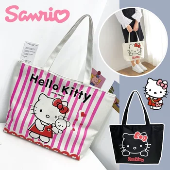 Sanrio Hello Kitty Totál Táskák, Női válltáska Női Puha Környezeti Újrafelhasználható Lányok Kézitáska Nagy Vászon Bevásárló Táska