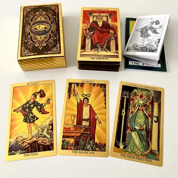 Spanyol Arany Fólia 12x7cm Pakli Tarot Kártya Jóslás Kezdőknek 2-Nyelv-Útikönyv Toro Taro