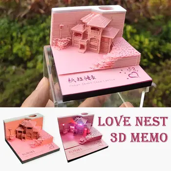 Szerelmi Fészek 3D Jegyzettömb Mini Mecset Modell Papír Faragás Megjegyzések A tolltartó Kiegészítők Irodai Papír Dekor Art-Rajzolás Noteb M9W7