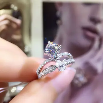 Szintetikus Moissanite Korona vízcsepp hercegnő tér karátos gyémánt gyűrű női design dupla gyémánt gyűrű