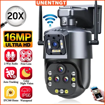 UNENTNGT Vezeték nélküli 8k 16MP Wifi IP Kamera Négy Lencse PTZ 20X Zoom Haza Okos Kamera, Kültéri Biztonsági Kamera éjjellátó Funkció
