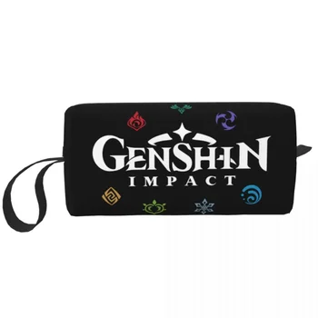 Utazási Genshin Hatása Elemek Tisztálkodási Táska Hordozható Játék Anime Smink Kozmetikai Szervező Női Szépség Tároló Dopp Készlet Doboz