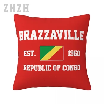 Vászon Párnahuzat Kongói Köztársaság EST.1960 Brazzaville Tőke Párnát Fedezi A Család Lakberendezés Kanapé Autó Derék Párna