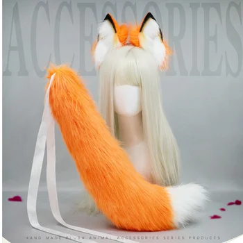 Új Szép Fox Anime Fenevad Fülét Farkát Kellékek Plüss Farkas, Macska Füle Fejpánt Egyéni COSPLAY Kézzel Készített Lolita LOL Golden Fox Fül